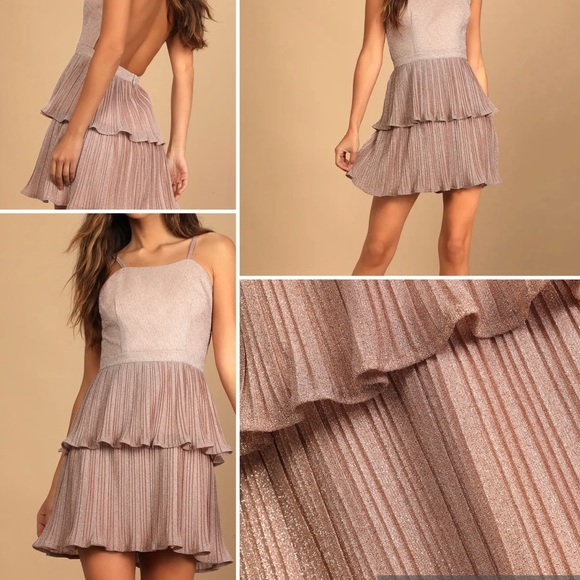 Lulus Dresses & Skirts - SOLD‼️New Lulus Blush Metallic Pleated Mini Dress